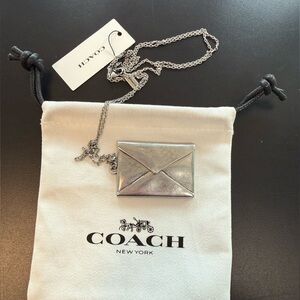 Coach Silver Runway Envelope Pendant Necklace